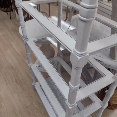 Sale Photo Thumbnail #160: White Distressed Solid Wood Five Shelf Etagere with Glass Insert Shelves