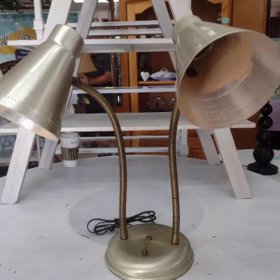 Sale Photo Thumbnail #598: Vintage Metal Shade Double Adjustable Light Desk Lamp (#82)