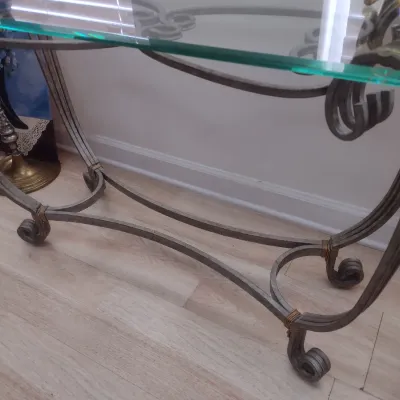 Sale Photo Thumbnail #429: Wrought Metal Base Glass Top Sofa Table (#57)