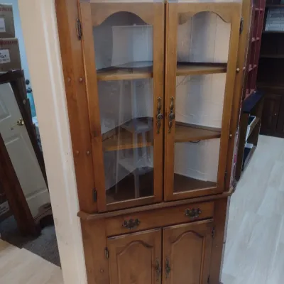 Sale Photo Thumbnail #294: Vintage Double Glass Door Corner Display Hutch (#39)