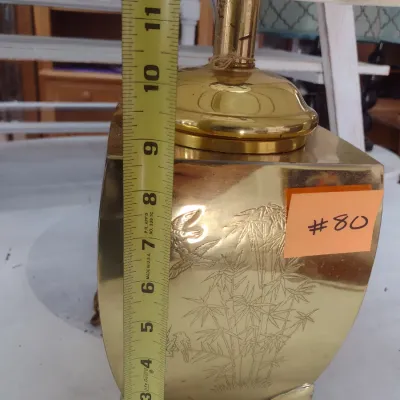 Sale Photo Thumbnail #589: Vintage Brass Finish Chinoiserie Ginger Jar Post Table Lamp (#80)