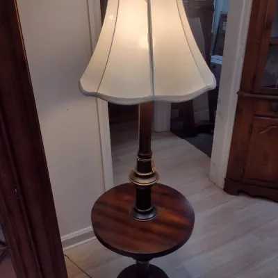 Sale Photo Thumbnail #563: Wood Finish Floor Lamp Table Combination (#76)
