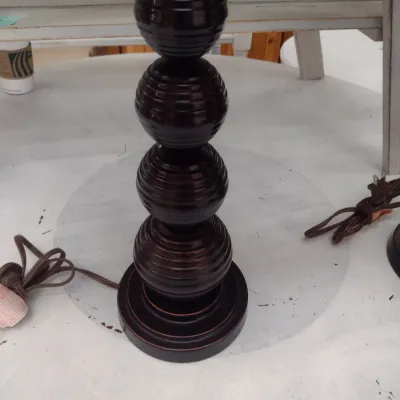 Sale Photo Thumbnail #552: Pair of Matching Turned Faux Wood Base Table Lamps with Shades (#74)