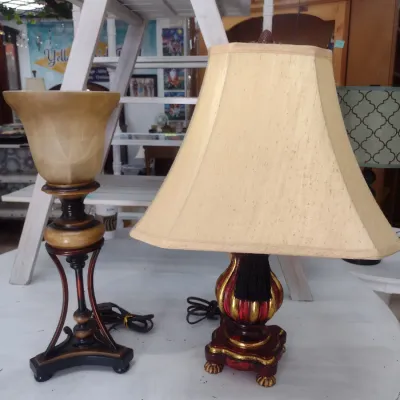 Sale Photo Thumbnail #625: Pair of Table Lamps Various Designs with Shades (#87)
