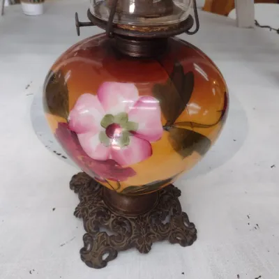 Sale Photo Thumbnail #643: Vintage Oil Lamp with Ceramic Painted Base (#90)