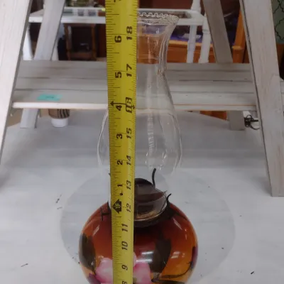 Sale Photo Thumbnail #644: Vintage Oil Lamp with Ceramic Painted Base (#90)