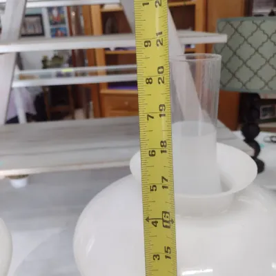 Sale Photo Thumbnail #579: Pair of Matching Brass Post Floor Lamps with Milk Glass Shades (#78)