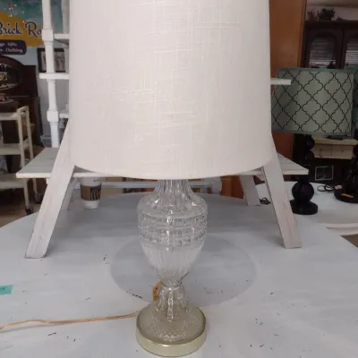 Sale Photo Thumbnail #608: Clear Glass Crystal Urn Design Table Lamp with Shade (#84)