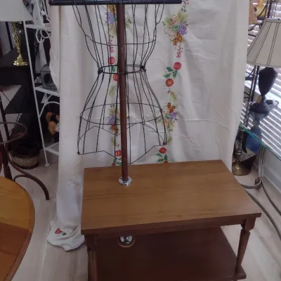 Sale Photo Thumbnail #482: Wood Finish Display Table with Attached Dress Form or Clothes Mannequin  (#64)