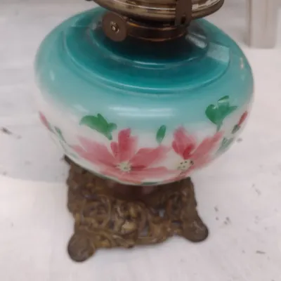 Sale Photo Thumbnail #647: Vintage Oil Lamp with Ceramic Painted Base (#91)