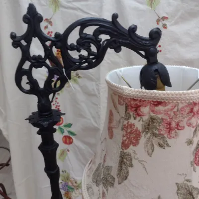 Sale Photo Thumbnail #543: Vintage Cast Metal Bridge Arm Floor Lamp with Shade (#72)