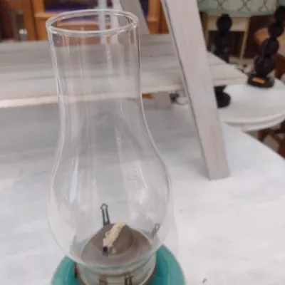 Sale Photo Thumbnail #648: Vintage Oil Lamp with Ceramic Painted Base (#91)