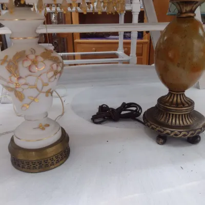 Sale Photo Thumbnail #602: Pair of Ceramic Base Table Lamps with Shades (#83)
