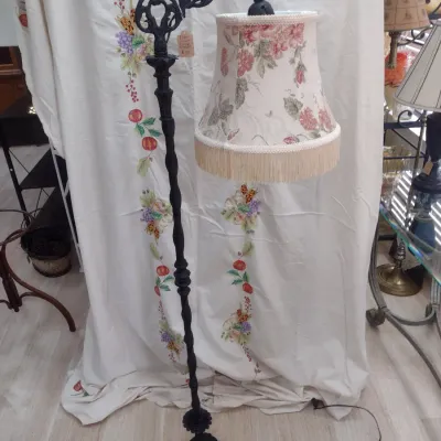 Sale Photo Thumbnail #539: Vintage Cast Metal Bridge Arm Floor Lamp with Shade (#72)