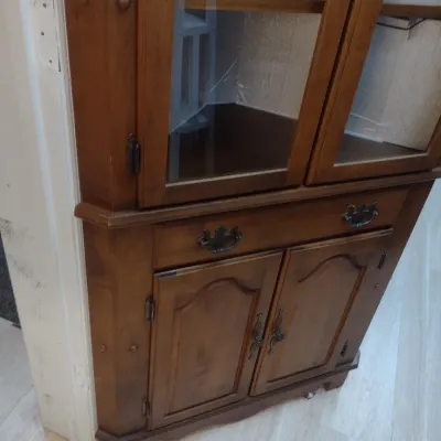 Sale Photo Thumbnail #296: Vintage Double Glass Door Corner Display Hutch (#39)