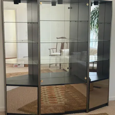 Black & Brass Lighted Curio Display Cabinet Wall Unit
