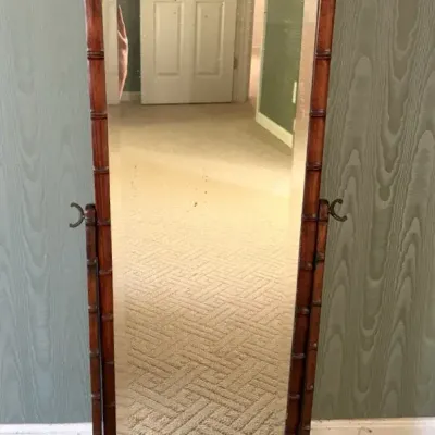 Antique Asian Carved Wood Floor Mirror