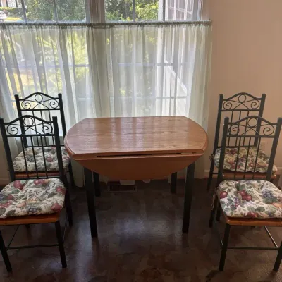Light Oak & Forest Green Metal Drop-Leaf Dining Table with 4 Matching Chairs