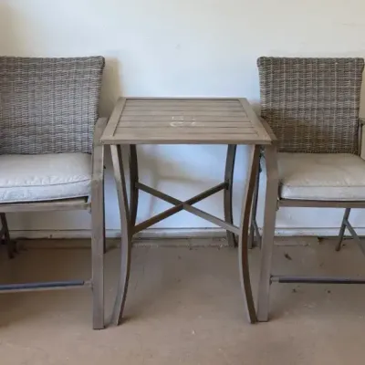 3-Piece Patio Bistro Set w/ All-Weather Wicker Chairs & Slatted Table