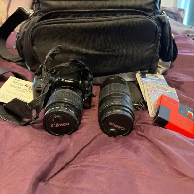 Canon Eos Rebel Xti 400 D With Zoom Lens Filters In Carrying Bag