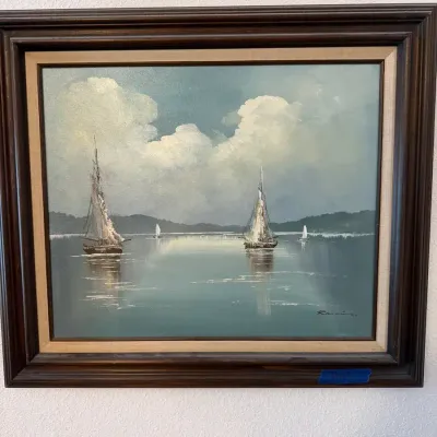 Sailboat Painting Framed Canvas, 31 X 27