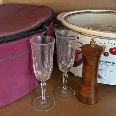 Hamilton Beach Slow Cooker, Champagne Flutes & Pepper Grinder