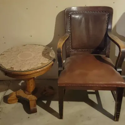 Crocker Chair Co Studded Chair W/ Round Side Table
