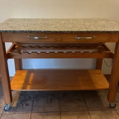 Stone Top Bar Utility Table On Wheels