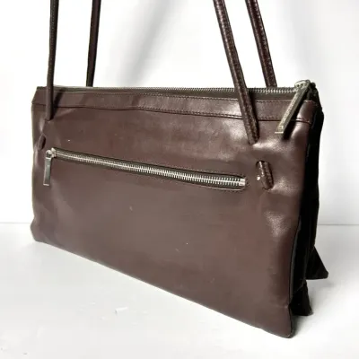 Giorgio Armani Brown Leather Shoulder Tote Bag - Made in Italy