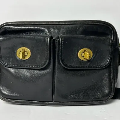 VTG Coach Leather Double Turnlock Waist Bag/Fanny Pack No. 049-4247 - Black