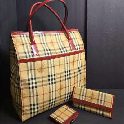 Authenticated Burberry London Nova Check Tote Bag & Wallets (3 Pieces)