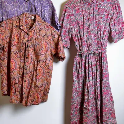 Vintage Liberty Cotton Floral Dress & Button-Up Shirts: Size 10,12