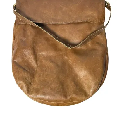 Authenticated Bottega Veneta Vintage Brown Leather Foldover Shoulder Bag