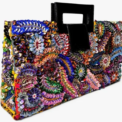 Laura Lee Designs Multicolor Floral Beaded & Sequin Handbag
