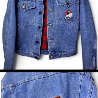 VTG IMUS Auto Body Express American Flag Flannel-Lined Denim Jacket: Size S