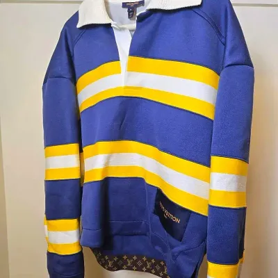 Authenticated Louis Vuitton Men’s Striped Long-Sleeve Rugby Polo: Size M