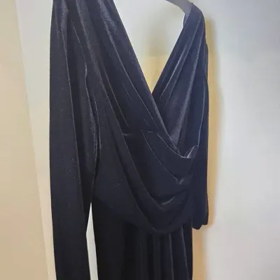 Emporio Armani Made in Italy Black Velvet Draped Dress: Size 44 (US 8)