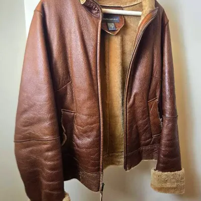 Banana Republic Brown Leather Shearling-Lined Jacket:Size M
