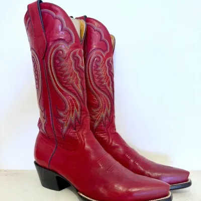 Leddy Vaquero Red Leather Western Boots: Size 8