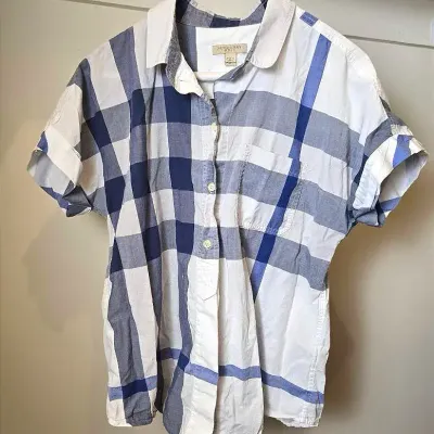 Authenticated Burberry Brit Blue Giant Check Button-Up Shirt: Size M
