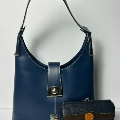 Dooney & Bourke Navy Leather Shoulder Bag & Kiss-Lock Wallet