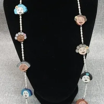 Clay Funky Lady Necklace With Seed Pearls
