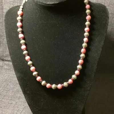  Carolyn Pollack Sterling Bead & Rhondite Necklace 