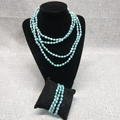 Baby Blue Freshwater Pearl Necklace And Bracelet 