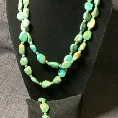Green Turquoise Nugget Bead Necklace & Bracelet 