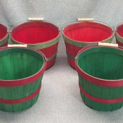 Green & Red Wooden Slat Apple Picking Baskets
