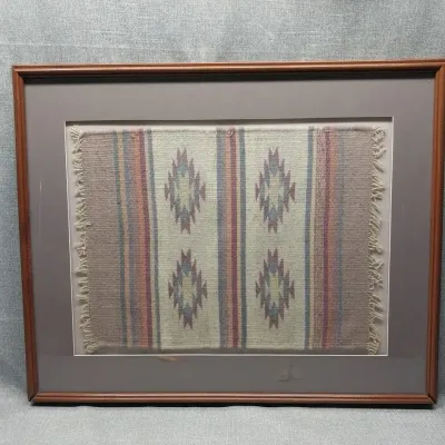 Southwestern Style Framed Handwoven Tapestry 