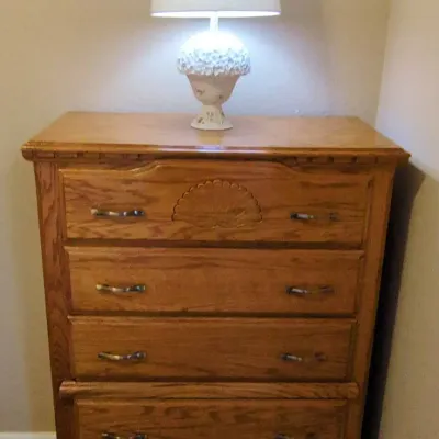 Oak Dresser and Lamp  