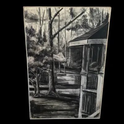 Rustic House In The Woods Drawing On Hardboard 