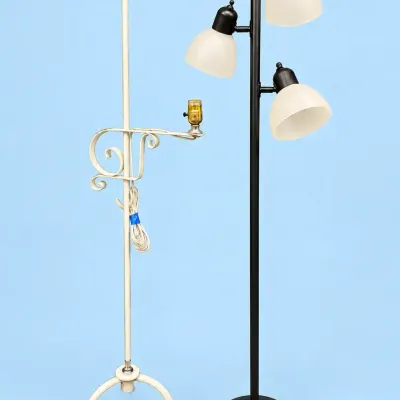 Hollywood Regency Cream Floor Lamp & 3-Light Modern Tree Lamp